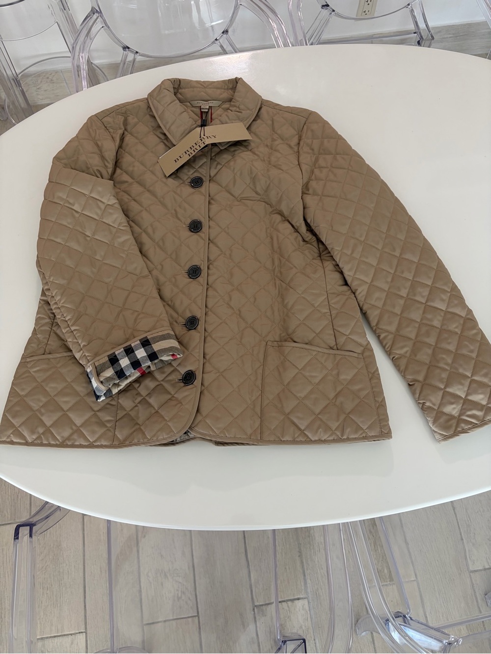 Burberry Quilted Khaki Beige Women's Puffer Jacket - Picture 3 of 9